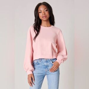 NWT Sugarlips Deanna Balloon Sleeve French Terry Sweatshirt Top in Pink